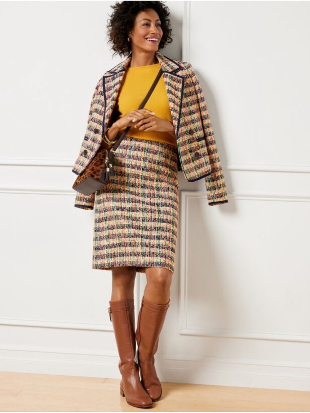 Talbots Multicolor Cafe Tweed Blazer Skirt 2pc Set Preppy Academia